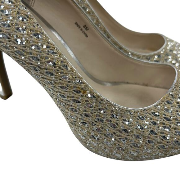 Coach And Four Gold Silver Sequin Sparkle Open Toe Heels Womens 8 AS IS - Picture 3 of 10